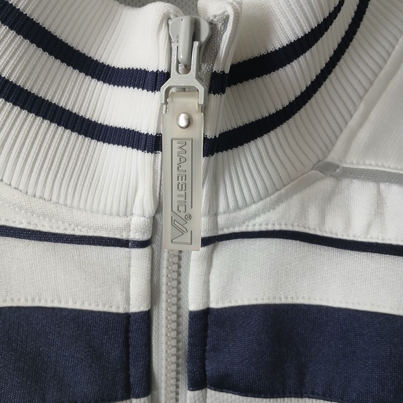 Vintage Majestic MLB NY Yankees Size Large Full Zip Warm up Jacket Logo Striped - Picture 5 of 16